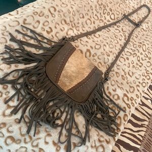 Leather and cowhide Montana West crossbody bag with fringe